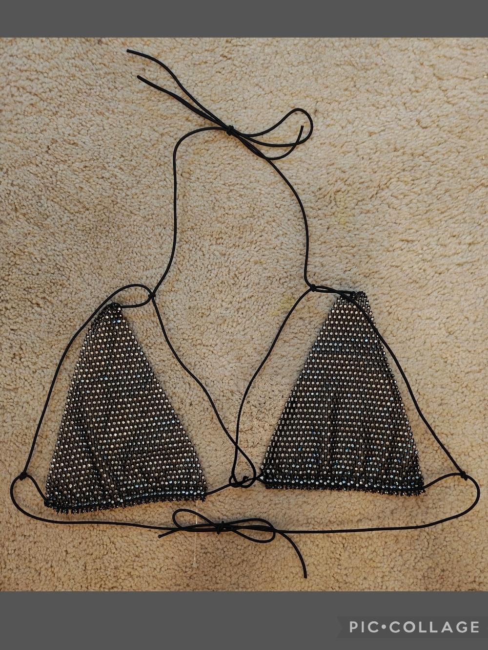 Black Rhinestone Fishnet Chainmail Raver Bikini Top.
